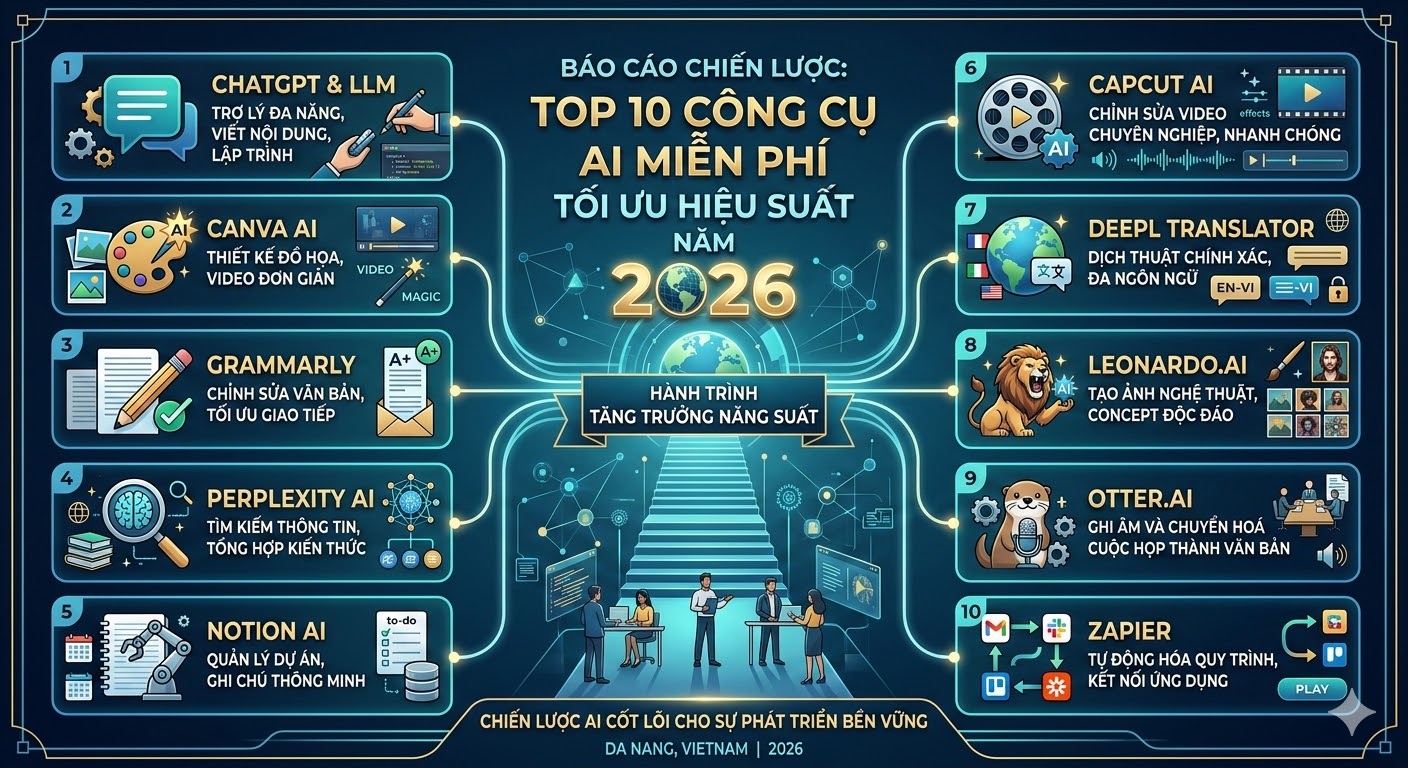 BÁO CÁO CHIẾN LƯỢC: TOP 10 CÔNG CỤ AI MIỄN PHÍ TỐI ƯU HIỆU SUẤT NĂM 2026